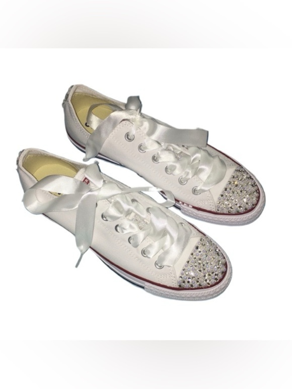 Converse white Chuck Taylor All Star low-top sneaker rhinestone satin lace sz 10